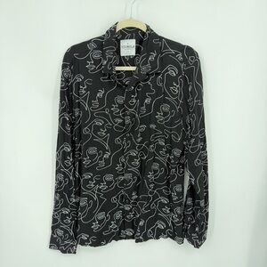YoungLA black abstract face print long-sleeve button-down shirt sz L